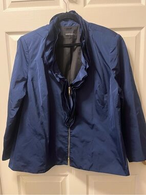Lafayette 148 Women’s Navy Ruffle Double Zip-Front Lined Jacket Size 2X Classic
